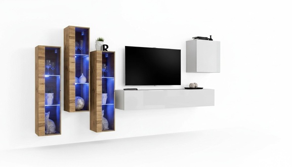 Complete Set 5pcs Living Room Wood Furnishing Modern Designer Set High Gloss