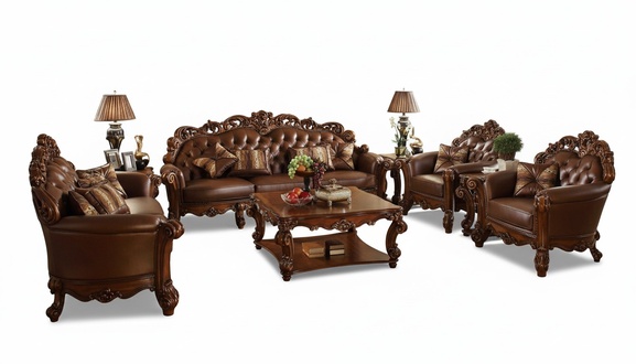 Complete Set Sofa Set 5pcs. Coffee Table Sofa Couch Wood Living Landscape new