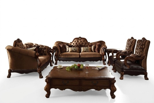 Complete Set Sofa Set 3+2+1+1 Seater + Coffee Table Baroque Wood Living Landscape
