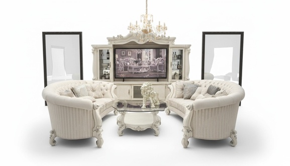 Baroque style made of real wooden 2x-4-seater ronded sofa set chesterfield design