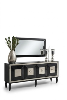 Complete sideboard sideboard cabinet mirror set black wood luxury