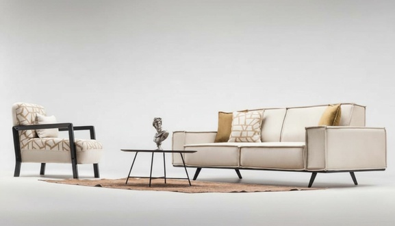 Complete sofa fabric sofa two seater armchair beige upholstered sofa modern
