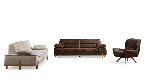 Complete sofa set three seater armchair couch brown fabric sofas 3pcs