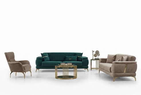 Complete sofa set three-seater fabric sofa armchair 3-piece multicolored