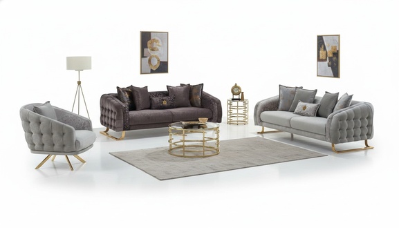 Complete sofa set upholstered sofa three-seater fabric sofa armchair gray 3-piece.