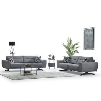 Complete sofa set upholstered three-seater fabric gray sofa 2-piece