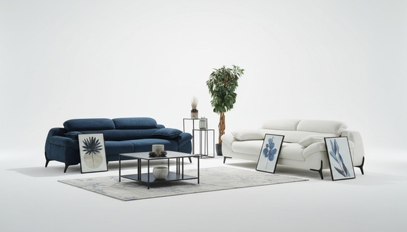 Complete couch set upholstered sofa three-seater fabric sofa blue sofas