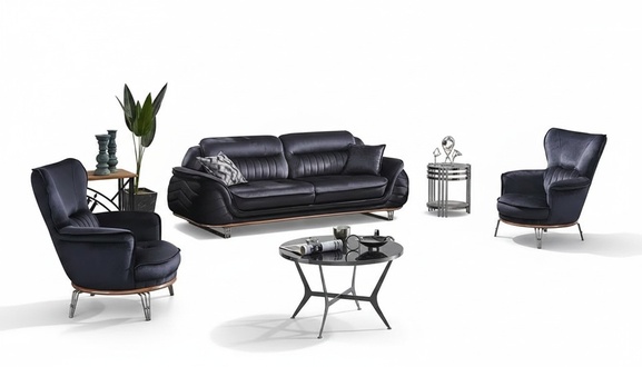 Complete Sofas 3+1+1 Seater Living Room Black Luxurious Sofa Set