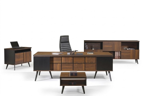 Complete study furniture desk office desk 4 pcs wood brown