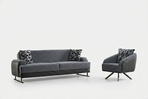 Complete upholstered sofa chair three-seater fabric sofa gray sofa 2-piece set