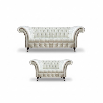 Complete White Chesterfield Sofa Set Modern 3-Seater Luxury 2-Seater
