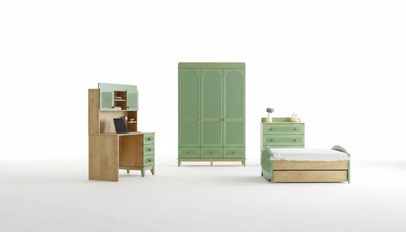 Complete youth room children\'s room set wardrobe dresser desk 3-piece.
