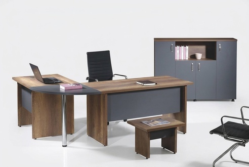 Computer furniture Work desk Office furniture Corner office desk 3-piece wooden set Grey