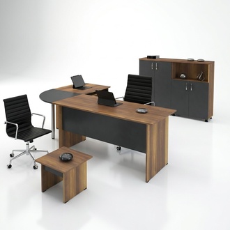 Computer furniture Work desk Office furniture Corner office desk 3-piece wooden set Grey