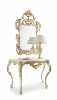Console table, mirror, sideboard, set of 2, new wood, Italian furniture in the Baroque style