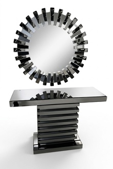 Console with Mirror Gray Wood Modern Elegant