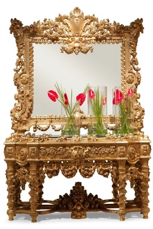Console Sideboard Table Dresser Real Wood Carving Mirror Antique Style Italy