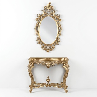 Design console table chest of drawers with mirror luxury furniture set console 2 pieces. Made in Italy