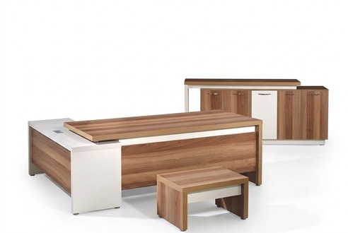 Corner Office Desk Complete Office Desk Set 3pcs Wood Office Furniture Brown