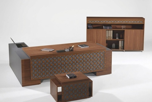 Corner Office Desk Complete Office Desk Set 3pcs Wood Brown Office Furniture