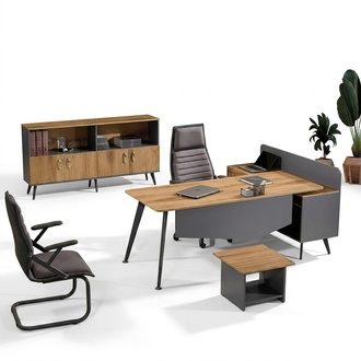 Corner office desk modern study furniture brown office 3-piece wooden set group