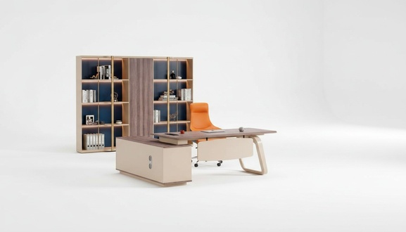 Corner desk office desk work desk office furniture table wood beige