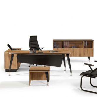 Corner office desk office furniture complete office 3-piece wood brown set