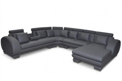 Corner leather sofa + USB couch upholstery seat living area design XXL U-shape set