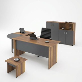 Corner office desk Computer furniture Work desk Office furniture 3-piece wooden set Brown
