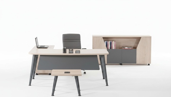 Corner office desk Work table Complete office furniture 3-piece wooden set Grey