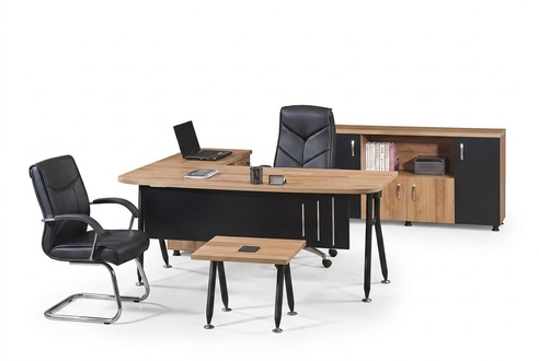 Corner office desk Work table Complete office furniture 3-piece wooden set black