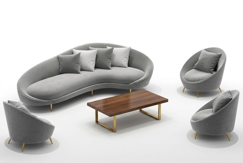 Corner Sofa + Armchair Living Landscape Relax Seat Design Couch Lounge Sofas Textile Velvet