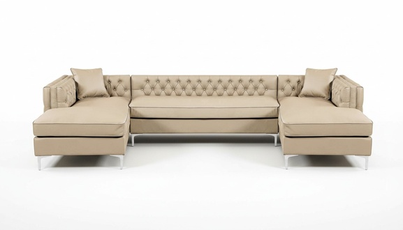 Beige corner sofa living landscape couch corner set upholstery Chesterfield furniture design