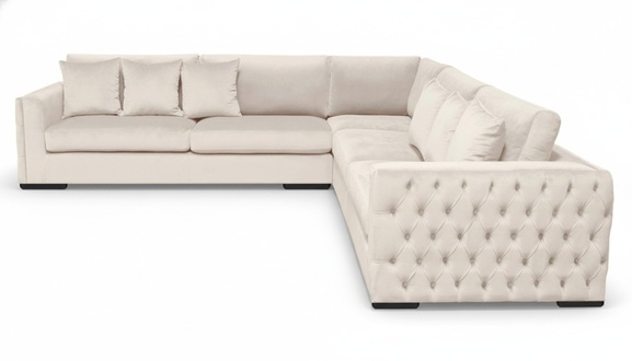 Beige corner sofa living room couch corner set upholstered velvet furniture design fabric new