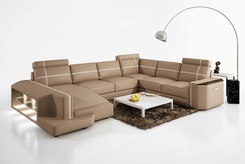 Corner sofa Big living landscape couch sofa upholstery seating leather set in U shape with USB