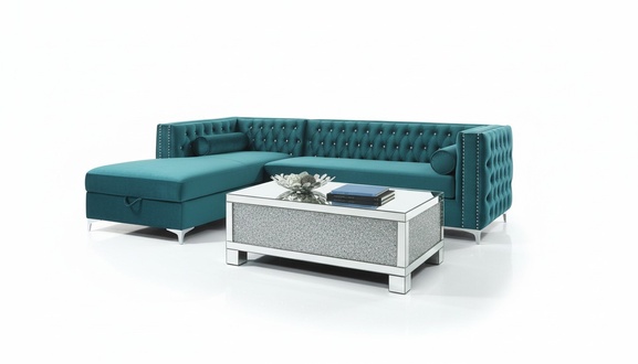 Chesterfield Corner Sofa L-Shaped Turquoise Blue Textile Upholstered Living Room New