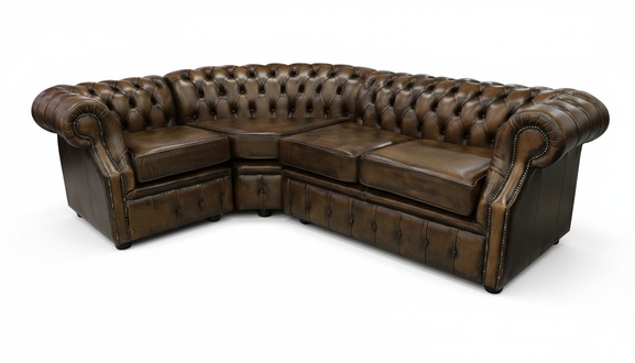 Chesterfield Corner Sofa Classic L-Shaped Brown Premium Faux Leather Couch New