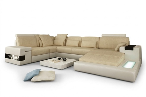 Sectional Sofa Couch Upholstered U-Shape Living Area Bellini Design Sofas XXL Big
