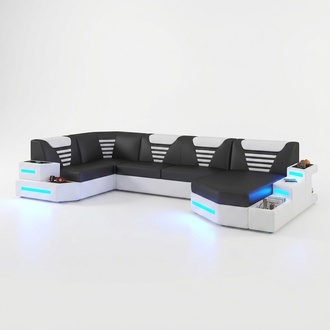 Corner Sofa Couch Upholstered Corner Leather Couches Living Room Landscape U-Shape + LED