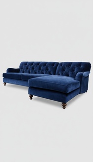Chesterfield Corner Sofa L-Form Blue Textile Upholstered New Living Room Couch
