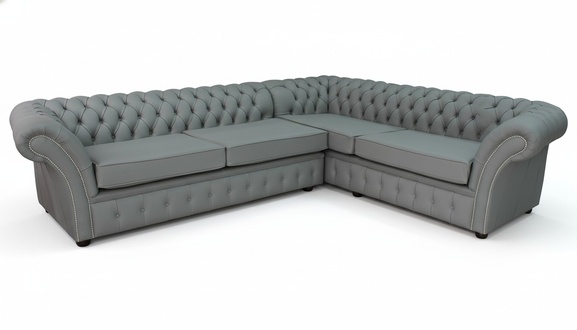 Chesterfield Corner Sofa Textile Upholstered L-Shape Grey Living Room Couch New