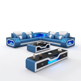 Corner sofa L shape coffee table sofa couch design upholstery leather modern blue table new