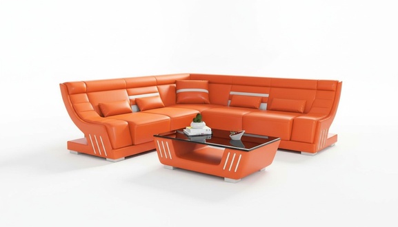 Corner sofa L shape orange designer sofa faux leather upholstery sofas corner