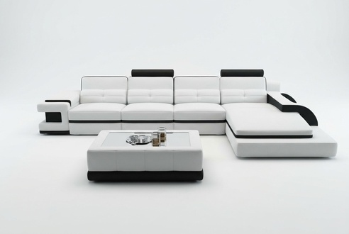 Corner Sofa L Shape Sofa Couch Design Grey Upholstery Leather Modern Illuminated White