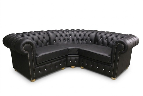 Chesterfield Corner Sofa L-Shaped Black Faux Leather Couch Living Room Furniture New