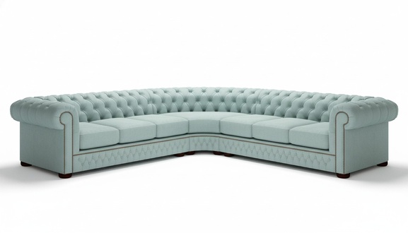 Comfortable Chesterfield Corner Sofa L-Shaped Blue Textile Fabric Upholstered New