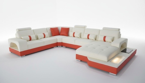 Corner sofa leather sofa couch upholstery corner seat living area U-shape cream orange new