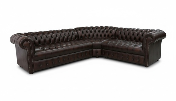Chesterfield Classic Corner Sofa Dark Brown L-Shaped Premium Faux Leather Design New