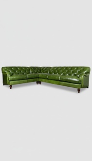 Chesterfield Leather Corner Sofa Green L-Shaped Comfortable Living Room Couch New