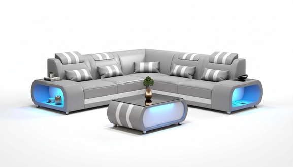 Corner sofa leather sofa L shape couch sofa grey luxury modern corner set LED